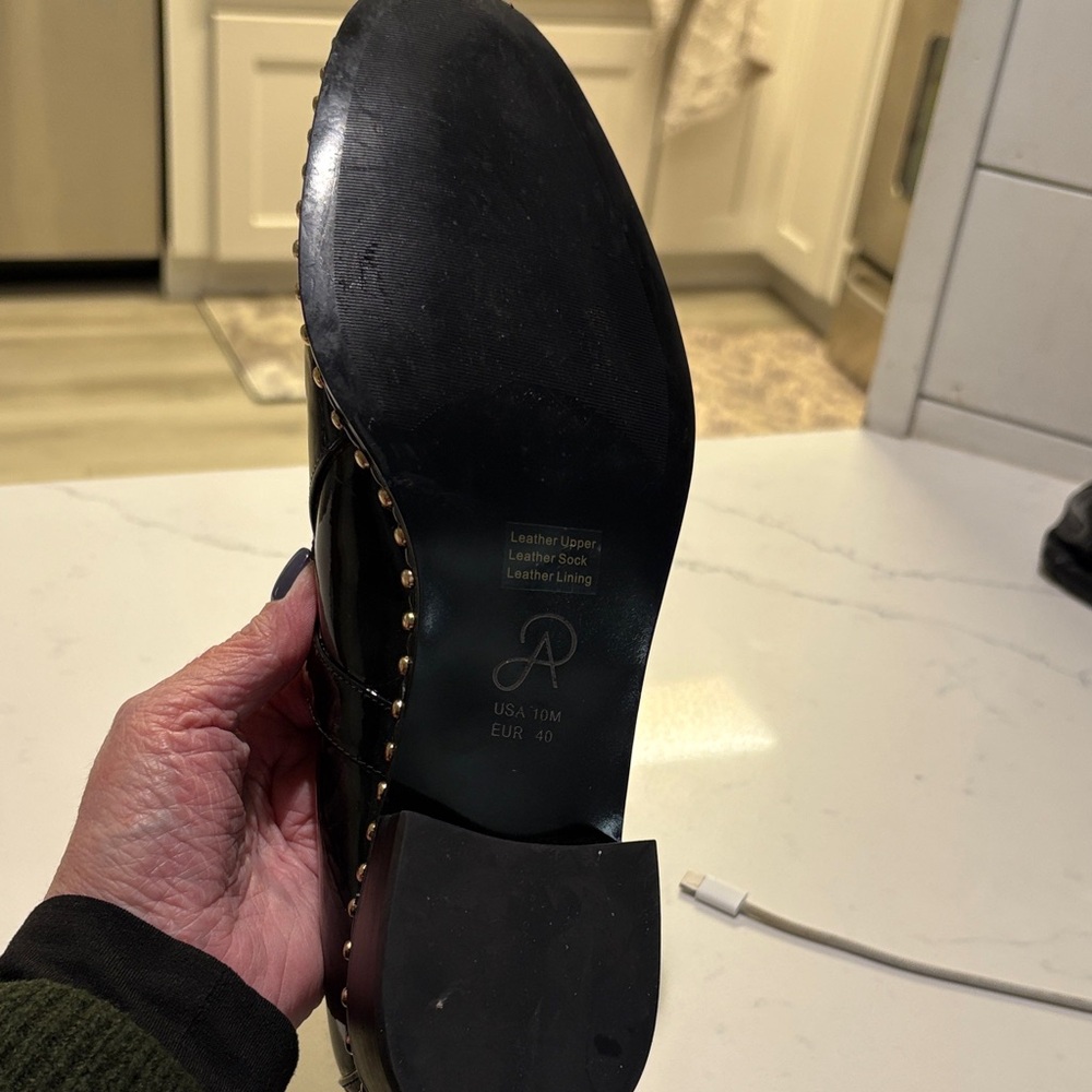 Adrianna Papell Black Patent Loafers with Gold Studs - Picture 7 of 9